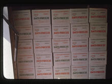 [Boxes containing Co-op antifreeze]