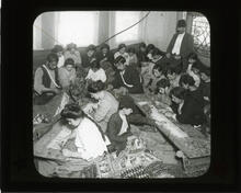 Making costly Persian rugs, Constantinople, Turkey
