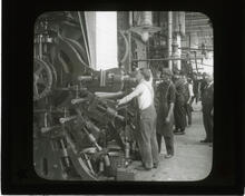 Printing colour designs on silk cloth, 10 colors at once, Paterson, N.J.