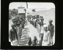 Freight handlers and thousands of tons of rice, Rangoon, Burma, India