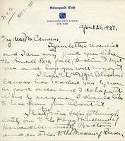 Letter from Emile Walters to Mr. Cameron, April 25, 1927.