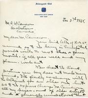 Letter from Emile Walters to Mr. A.W. Cameron, Dec 3, 1925.