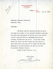 Letter from Arthur G. Peuchen to Saskatoon Collegiate Institute, Aug. 27, 1926.