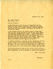 Letter from AWC to Mr. George Thomson, November 2nd, 1927.