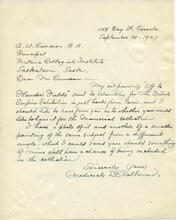 Letter from Frederick S. Challener to A.W. Cameron, September 14, 1927