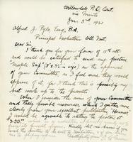 Letter from T.G. Greene to Alfred J. Pyke, January 3, 1921