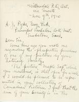 Letter from T.G. Greene to A.J. Pyke, November 9, 1920