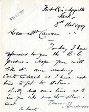 Letter from Henderson to Mr. Cameron, 18th Nov 1927