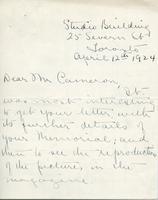 Letter from Marion to Mr. Cameron, April 12th 1924