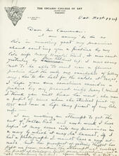 Letter from G.A. Reid to Mr. Cameron, Oct 31st 1924