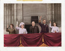 [Winston Churchill, King George VI, Queen Elizabeth, Princess Elizabeth and Margaret]