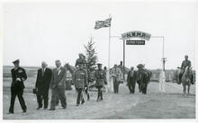 Official Party of the Battleford Jubilee Parade leaving N.W.M.P. cemetery, party includes W. J. Patterson, Lieutenant-Governor