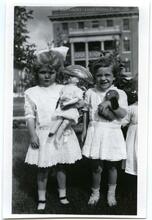Leonora Schrader and Geraldine Morgan with toys