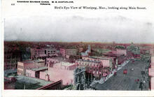 Bird's eye view of Winnipeg, Man., looking along Main Street