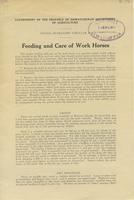 Feeding and Care of Work Horses