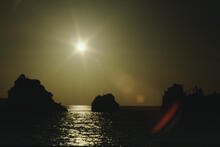Galápagos coastal scene at dusk