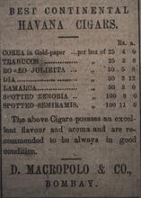 1902 Times of India Macropolo Cigars