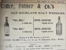 1910 Times of India Cutler, Palmer & Co. Whiskies