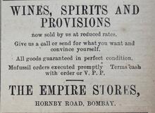 1910 Times of India The Empire Stores Wine, Spirits and Provisions