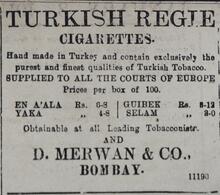 1911 Times of India D. Merwan & Co. Turkish Regie Cigarettes