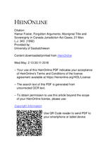 Forgotten Arguments, Aboriginal Title and Sovereignty in Canada Jurisdiction Act Cases