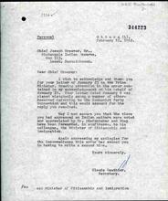 Correspondence between Claude Gauthier and Chief Joseph Dreaver, February 15, 1962